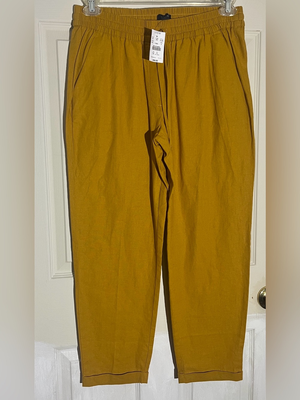 J.Crew Women’s Linen‑Cotton Pull‑On Pants – Mustard Yellow, Size 8